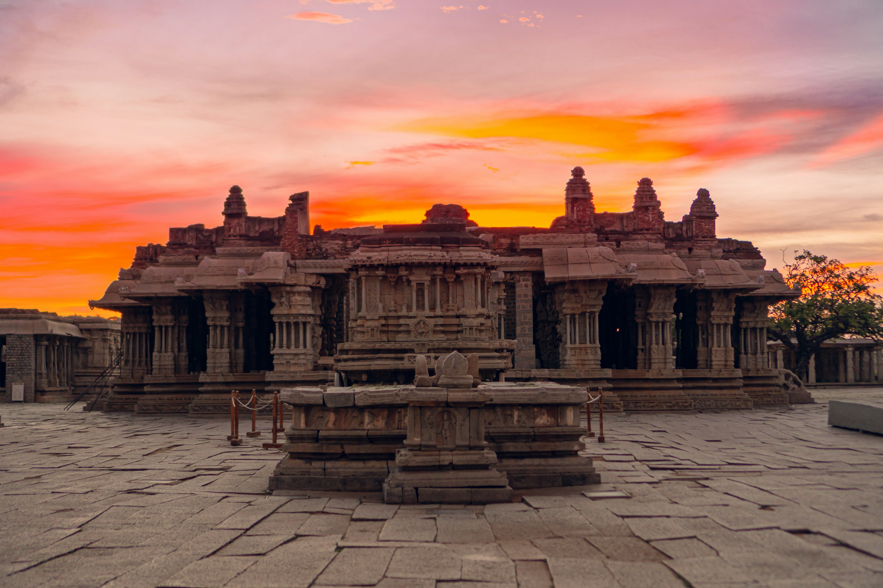 Ruins of Hampi against stormy skies, sunset views from Matanga Hill 